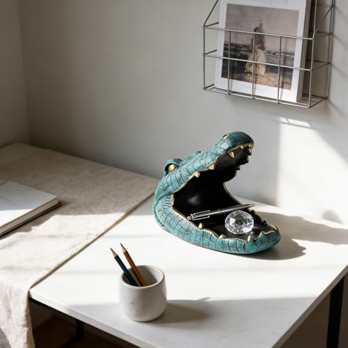 Statue d'alligator en résine avec bol de rangement pour clés et bijoux d'entrée