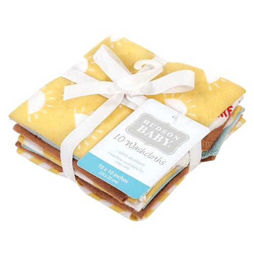 Image of Hudson Baby Unisex Baby Flannel Cotton Poly Washcloths, My Sunshine 10 Pack, One Size