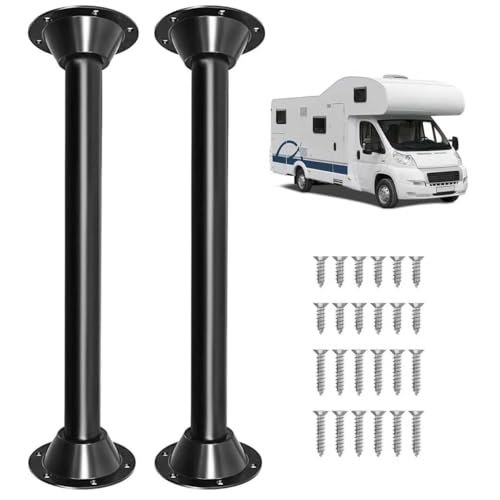 Hobuska 29 RV Table Leg and Base Mount Set Camper Table Legs and Base Mounting Kit - Black Matte Finish Fit for Camper Trailer Boat Yard Including 2 Legs & 4 Bases