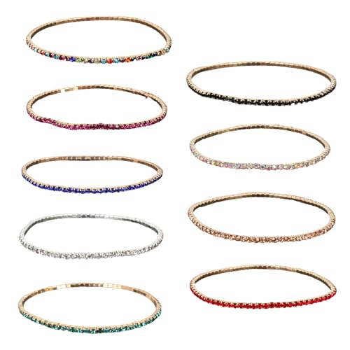 Beimus Juego de 9 pulseras elásticas de circonita multicolor con diamantes de imitación elásticos para mujer, SizeApprox.8cm/3.15inch, Aleación de circonita