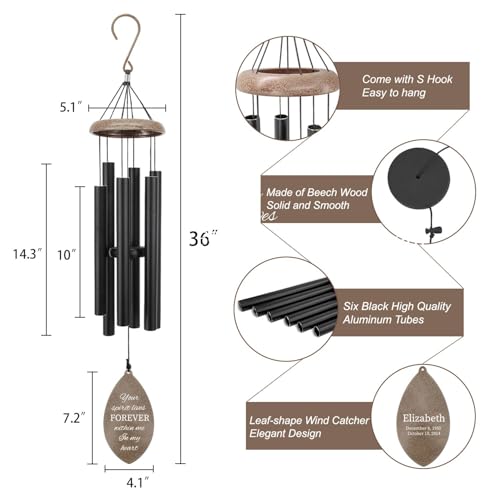 Image of ASTARIN Personalized 35 inch Wind Chimes for Loss of Loved One, Memorial Wind Chimes for in Memory of Mom Dad, Sympathy Gifts for Loss, Metal Windchime Outdoor, Produced in Texas