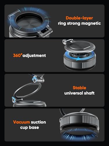 Image of CableCreation 360 Rotating Magnetic Car Phone Holder - N52 Vacuum Suction Cup Mount,Adjustable Suction Cup Cell Phone Mount, Waterproof Multi-Surface Sticky Stand for MagSafe iPhones & Android