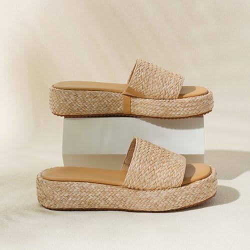 Image of EQAUDES Platform Sandals Women Slip on Espadrille Wedges Slides Bohemia Sandals Flatform Open Toe Beach Sandals