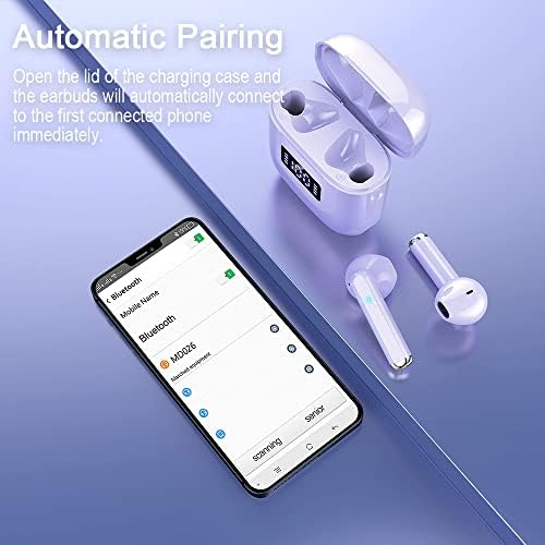 Wireless Earbuds, Wireless Headphones Bluetooth 5.3 with 4 Mics, 2022 Bluetooth Earphones with ENC Noise Cancelling, Ear buds Wireless Earbuds, USB-C, HiFi Stereo, LED Display, Waterproof, Purple