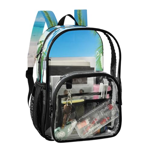 Sunny Beach Clear Backpack - Stadium Approved Large 15.7-inch Waterproof Transparent Bag for Sports, Concerts, Work, Travel#2062