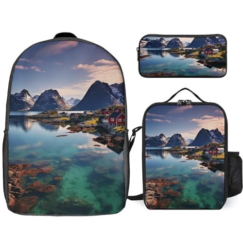 Sac à dos 3 pièces Îles de Norvège avec sac isotherme et trousse décontracté