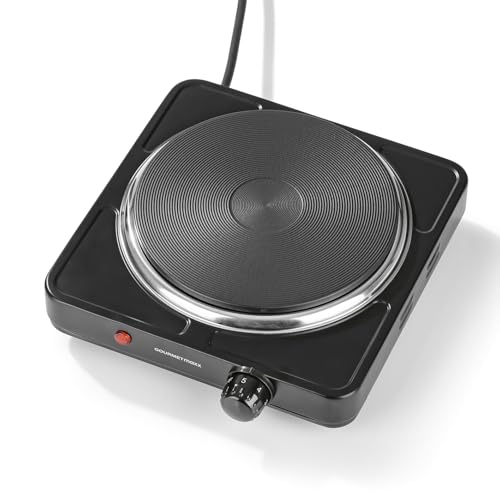 GOURMETmaxx Placa eléctrica compacta, 1500 W, regulación de la temperatura sin niveles, termostato integrado, luz de control, ideal para camping, oficina y cocinas pequeñas, para ollas de hasta 18,5