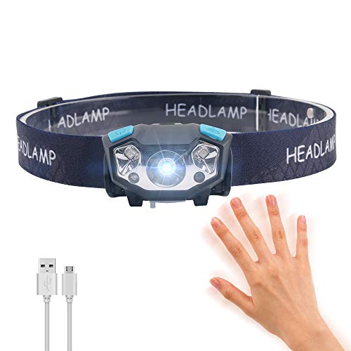 LED Head Torch Rechargeable USB Headlamp with Red Light & Induction Mode, LUXNOVAQ 5 Modes Lightweight Headlight Waterproof Mini Head Torch Light for Running Reading Camping Hiking Dog Walking
