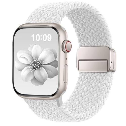Braided Stretchy Band Compatible with Apple Watch Bands 38mm 40mm 41mm 42mm 46mm 44mm 45mm 49mm for Women Men Nylon Sport Strap Solo Loop for iWatch bands Series SE 11 10 9 8 7 6 5 4 3 Ultra 3 2 1