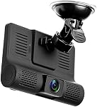1080P Full HD Dash Cam with 32GB SD Card, 4 inch Screen, 3 Cameras,170 Wide-Angle Front Camera, Night Vision, WDR, Accident Lock, Loop Recording, Parking Monitor, Motion Detection, Black