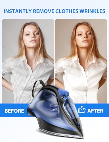 Image of Home Steam 1500W Blue Steam Iron & Vertical Steamer, 350ml Leak-Proof Tank, Auto-Off Safety, Burst of Steam, Self-Clean, Anti-Calc, Anti-Drip, Ceramic Soleplate Navy Blue