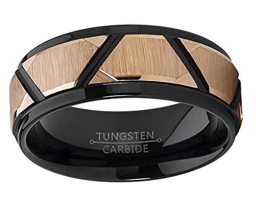 Metal Masters Co. Men's Tungsten Carbide Wedding Ring Black and Rose Goldtone Faceted Band 8mm3