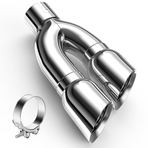 3 Dual Exhaust Tip 3(ID) Inlet 4outlet 16 Long Tail Pipe Double Wall Polished Stainless Steel Exhaust Tip Car Tailpipe Includes Clamp for Easy Installation