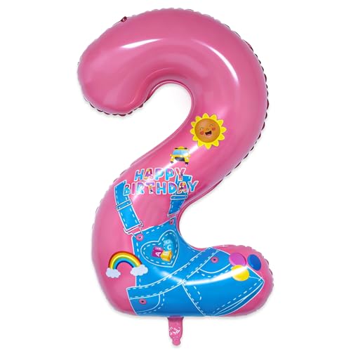 English Teacher Birthday Decorations 40 Pink Rainbow Number 2 Balloon for 2nd Baby Shower Birthday Party Supplies