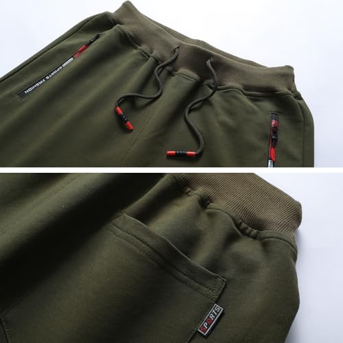 JustSun Mens Shorts zomer sport shorts met rits zakken, Leger Groen, S - Afbeelding 5