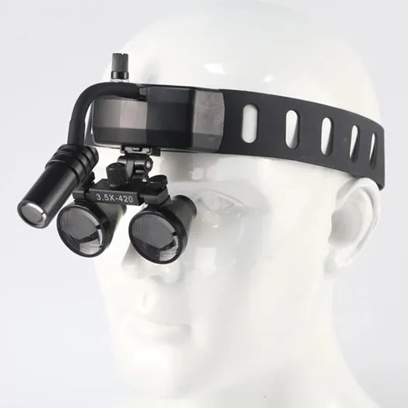 2.5X/3.5X Head Wearing Dental Magnifier Headband Binocular Loupes Magnifying Glass 5W LED Medical Spotlight Brightness Adjustable Headlight for Oral ENT Examination (2.5X-420)
