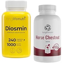 LongLifeNutri Diosmin 1000 mg & Horse Chestnut 500 mg Bundle 240/180 Vegan Capsules, 4-6 Month Supply, Bioflavonoid & Seed Extract, Non-GMO, GMP Certified, Made in USA