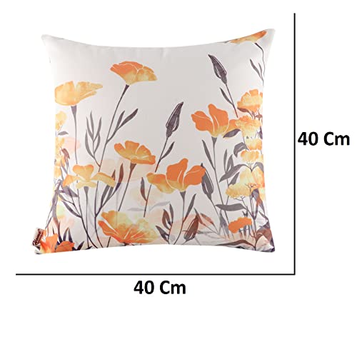 Image of Home-The Best is for You Reversible Floral Printed and Embroidered Cushion Cover 16 Inch X 16 Inch Pack of 1 (White::Orange::Yellow, 1)