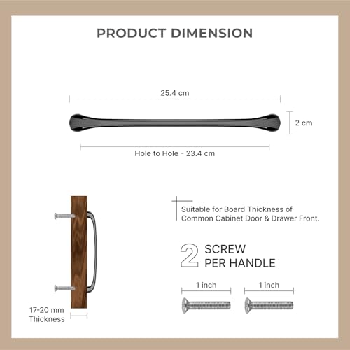 Image of LAPO 10 Inch Pull Handles for Wardrobes, Designed for Kitchen Drawer & Almirah, Balanced Grip Control, Smooth Screw Installation, Corrosion Safe Layer, Hole to Hole Size 23.4 cm (Black, Pack of 6)