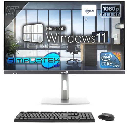 SIMPLETEK - Ordenador All in One Touchscreen 27' Full HD | Windows 11 Pro Core i3 | 4GB RAM SSD 480GB | Color Negro Webcam integrada POP-UP WiFi6 HDMI PC Todo en Uno