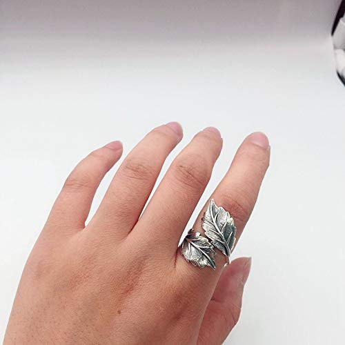 Black Solid 925 Sterling Silver Leaf Ring Tree Leaves Ring For Women Girls Open And Adjustable #TOP5