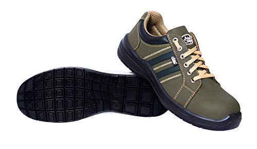 Allen Cooper AC 1633 Men's Safety Sneakers, 200J Fiber Toe Cap, Heat, Oil, Water & Mild-Acid Resistant, Dual Density Shock Absorbing PU Sole, Size 08 INDIA, olive green