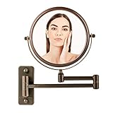 Ovente 7' Wall Mount Makeup Mirror, 1X & 10X Magnifier, Adjustable Spinning Double Sided Round Reflection, Extend, Retractable & Folding Arm, Bathroom & Vanity Décor, Antique Bronze MNLFW70ABZ1X10X