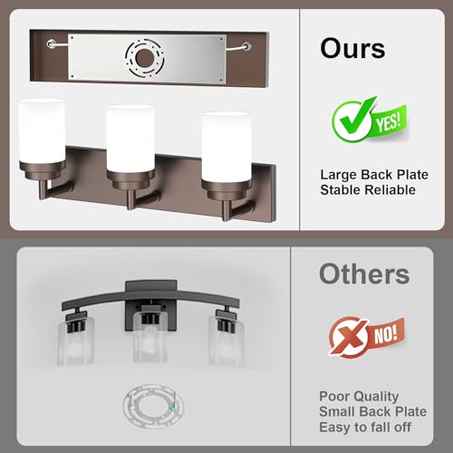 Image of Bathroom Light Fixtures, Oil Rubbed Bronze Bathroom Lighting Fixtures Over Mirror, Modern Vanity Light with White Glass Shade, Restroom Lighting Fixtures, 3-Light 22-inch