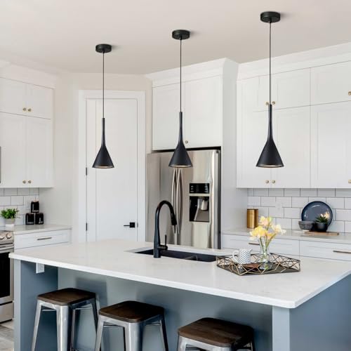 KCO Lighting Industrial Adjustable Pendant Light Black Vintage 3 Light Hanging Modern Farmhouse Mini Ceiling Pendant Light for Kitchen Island Restaurant Bar (Black & 3-Pack) - Image 5
