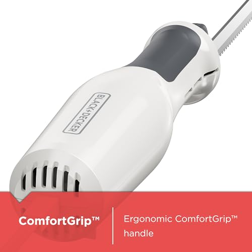Image of BLACK+DECKER 9 inch Electric Carving Knife, Comfort Grip Handle & Safety Lock Button, Stainless Steel Blades and Dishwasher Safe Parts, Corded, White