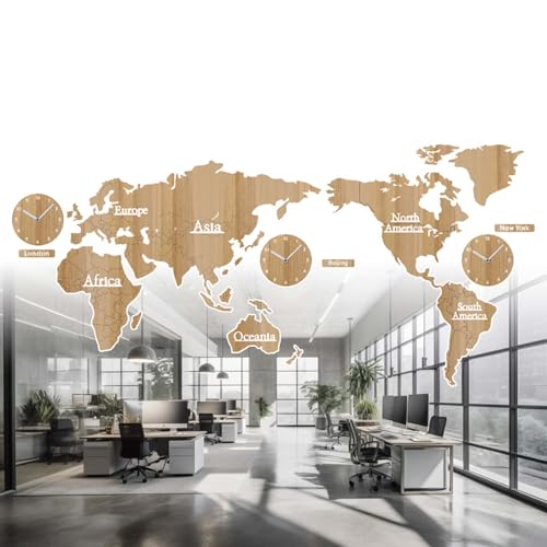 QIeCny Reloj De Pared con Zona Horaria Mundial (3 Relojes), Reloj De Pared Decorativo Grande Artístico (Bricolaje), Cronometraje Preciso + Decoración Versátil para El Hogar, No Destiñe,D