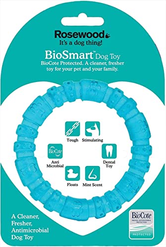 ROSEWOOD BioSafe - Anillo para Cachorros, Juguete higiénico para Masticar, Antimicrobiano, Alivia la dentición, Aroma a Menta, promueve la Salud Dental, Adecuado para Razas de Perros pequeños, Azul