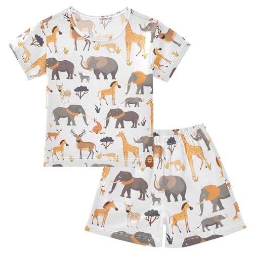 ALAZA Lion Elephant Horse Pajamas Short Sleeve 2 Piece Sleepwear Top and Bottom Pajama Set Unisex