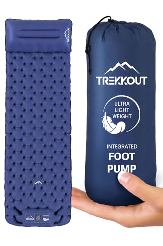 TREKKOUT Ultralight Sleeping Mat with Built-in Foot Pump and Pillow