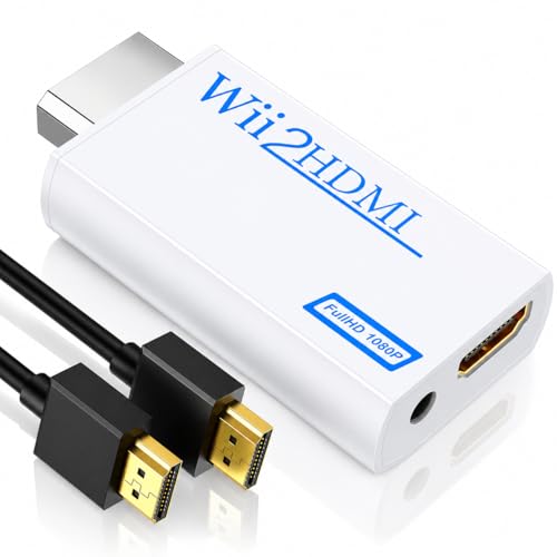 GANA Adaptateur convertisseur Wii vers HDMI avec câble HDMI pour connecter la console Wii à l'écran HDMI en sortie vidéo 1080p avec audio de 3,5 mm, prend...