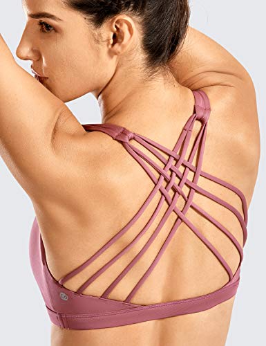Crz Yoga Strappy Sports Bras For Women - Criss Cross Back Sexy Wireless Padded Yoga Bra Cute Workout A03-Misty Merlot Small #TOP3