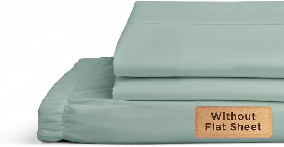 Linen Home 100% Cotton Percale Fitted Sheet Set Queen Size, Pastel Turk, Deep Pocket, 3 Piece - 1 Deep Pocket Fitted Sheet and 2 Pillowcases, Crisp Cool and Strong Bed Linen