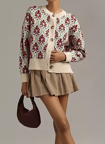 Image of Anoumcy Floral Cardigan Sweaters for Women Lightweight Button Up Flower Printed Pattern Cardigans Fall Knit Sweater Tops