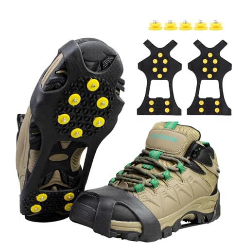 QZKJQDD Picos para zapatos de invierno, 10 dientes para zapatos, viene con 5 clavos de repuesto para zapatos, invierno hombre y mujer, adecuado para senderismo, trotar en invierno, nieve y hielo