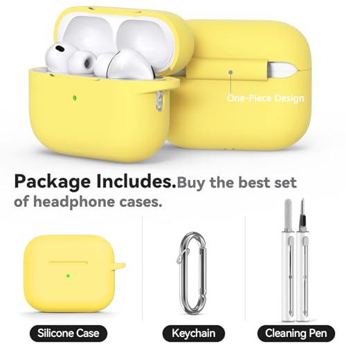 Image of Ljusmicker for AirPods Pro 3 Case 2025 with Cleaner Kit,Yellow | Soft Silicone Protective Cover for Apple AirPod Pro 3rd Generation Case with Keychain for Women Men,Shockproof