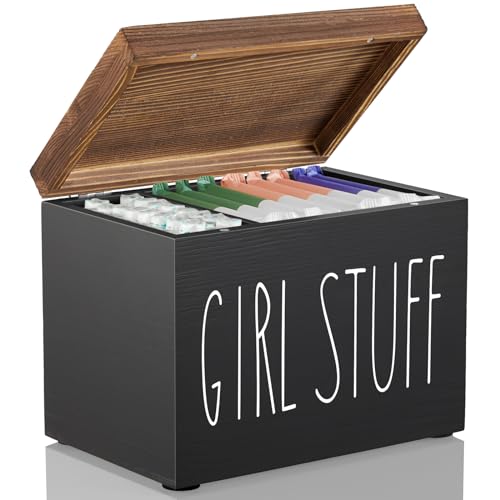 DRASTAR Tampon Holder for Bathroom, Black Feminine Product Organizer, Pad Organize Case with hinged lid, Shark Week Tampon Storage, Lady Stuff Box for Bathroom Accessories