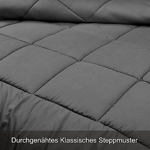 PHF Flauschige Bettdecke 200x200cm, Atmungsaktive Ganzjahresdecke 300GSM Füllung, Super Weich Steppdecke Schlafdecke Dark Grey,Dunkelgrau