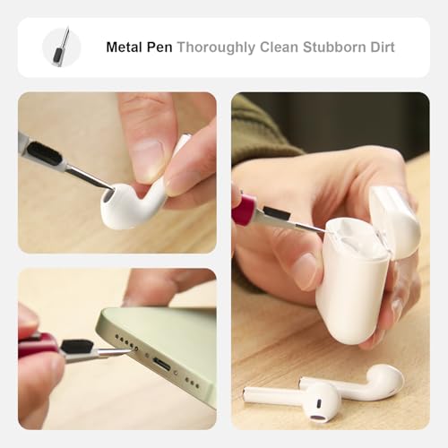 Image of Hyashee Cleaner Kit for Airpods Pro 1 2 3 Multi-Function Cleaning Pen with Soft Brush Flocking Sponge for Bluetooth Earphones Case Cleaning Tools (Red)
