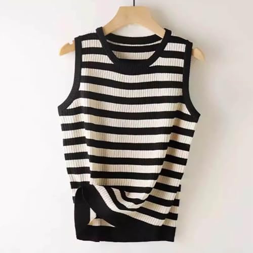 Women's Knit Tank Top Casual Summer Sleeveless Sweater Vest Cute Striped Color Block Crewneck Tops Ribbed Shirts2