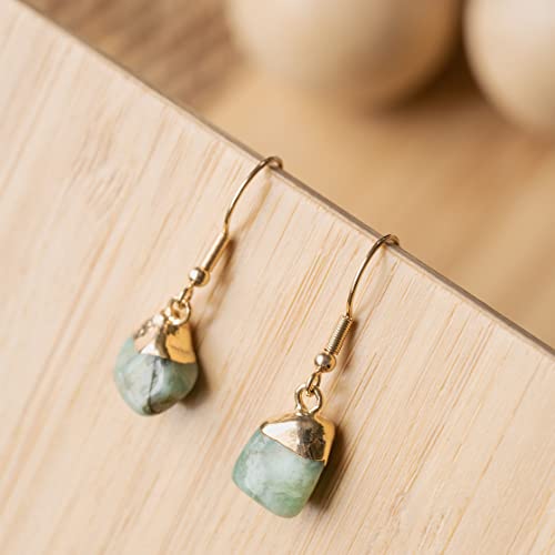 Ayana Emerald Tumbled Stone Healing Crystal Earrings | Stone Of Divine Love, Unity & Harmonious Energy | Birthstone Taurus | Heart Chakra | Handmade With Ethically Sourced Raw Natural Crystal #TOP1