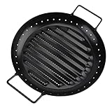 SEWOART 1 Pc Placa De Barbacoa Aire Libre Bandeja De Barbacoa Redonda Cesta De Parrilla De Verduras Bandeja Para Hornear Para Acampar Parrilla Coreana Exterior Black Acero Carbono