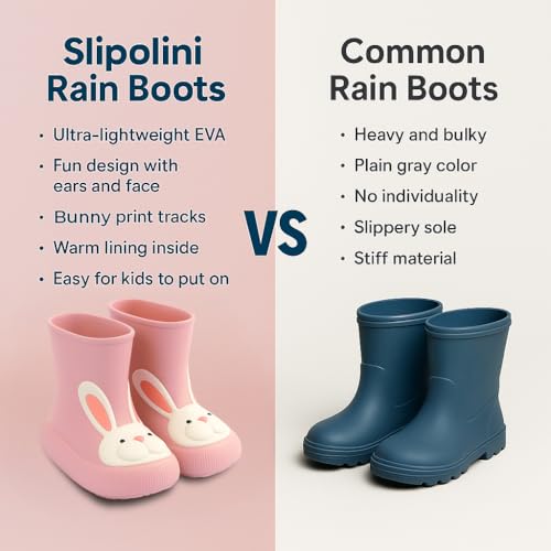 Toddler Rain Boots – Premium Rubber Kids Rain Boots for Boys & Girls with Non-Slip Soles – Children's EVA Outdoor Shoes - Pink Bunny Paw Design3