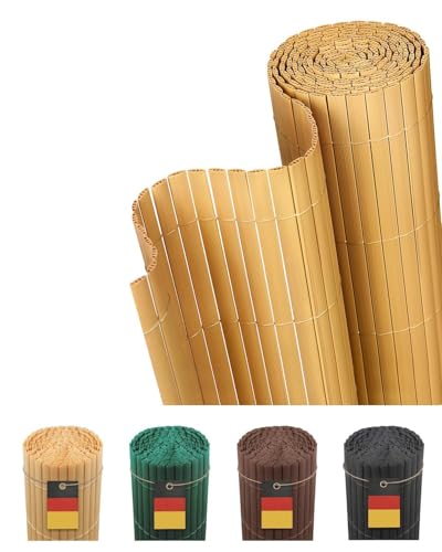 paramondo PVC Sichtschutzmatte Sichtschutzzaun Dreifache Verstärkung für Garten Terrasse 60 x 300 cm Bambus Privatsphäre Balkon Sichtschutz Zaun Windschutz Wetterfest mit Strukturierter Oberfläche