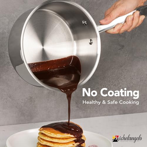 Image of MICHELANGELO Stainless Steel Saucepan Set with Lids 1QT & 2QT & 3QT, Stainless Steel Sauce Pot Set 6 Piece, Nonstick Saucepans, 6 Piece Sauce Pan Set, Dishwasher Safe, Induction Compatible