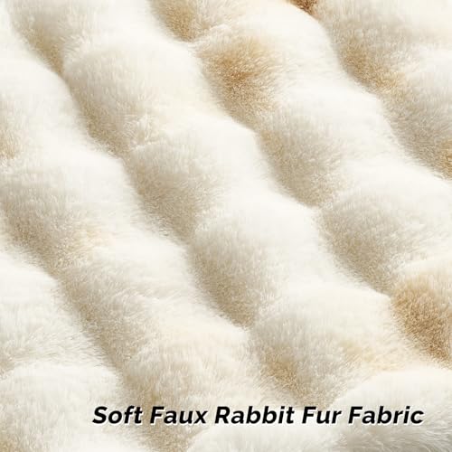 FUTEI Yellow White Decorative Throw Pillow Covers 22x22 Inch Set of 2,Soft Fuzzy Faux Rabbit Fur Cushion Covers with Raised Texture,Neutral Boho Home Decor for Couch Bed Living Room